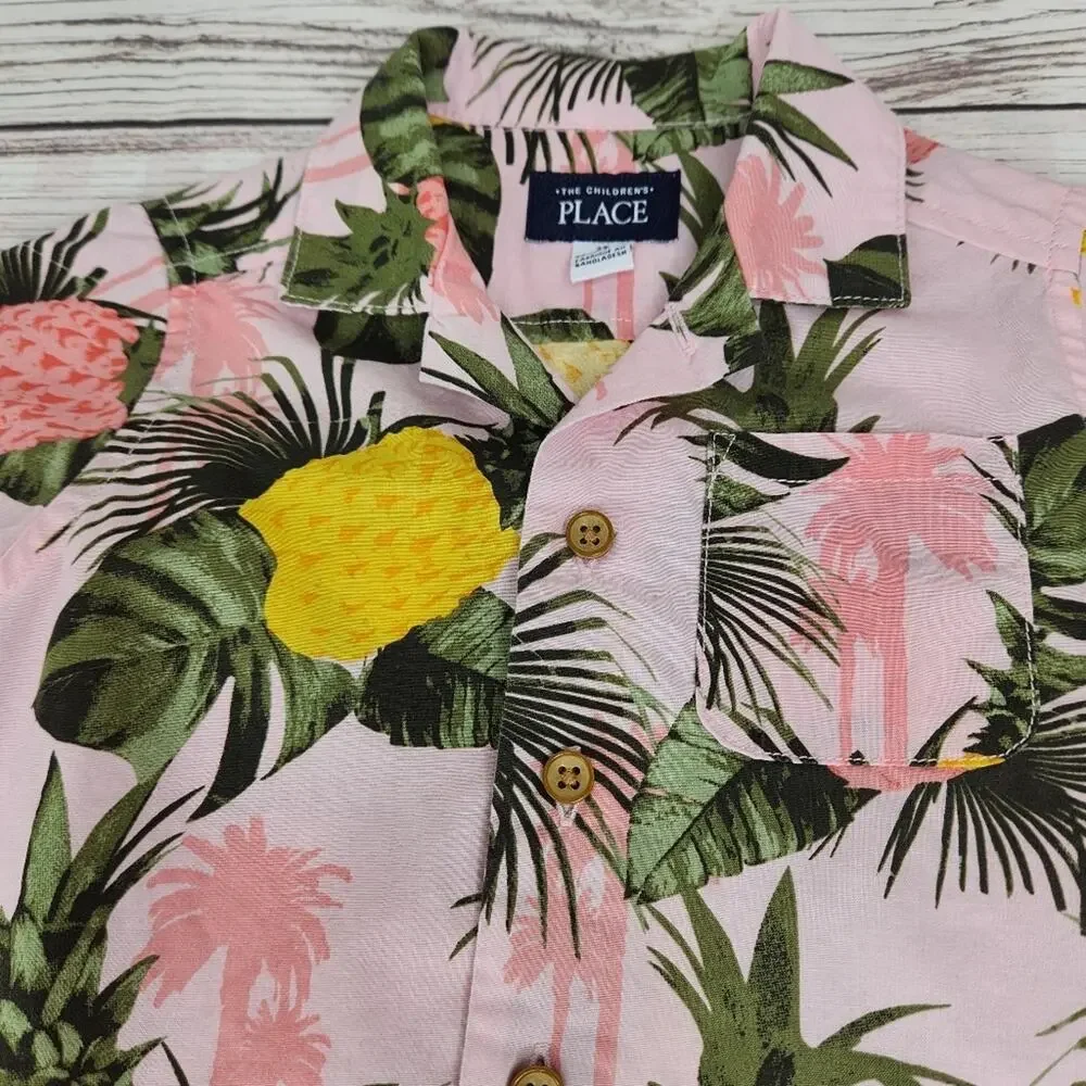 The Children's Place Toddler Hawaiian Pineapple Button Down Shirt Size 2T Coast